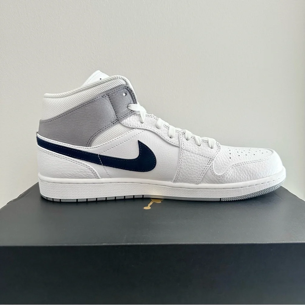 NIB Air Jordan 1 Men’s Mid Paris White Midnight Navy Sneakers Shoes Size 14